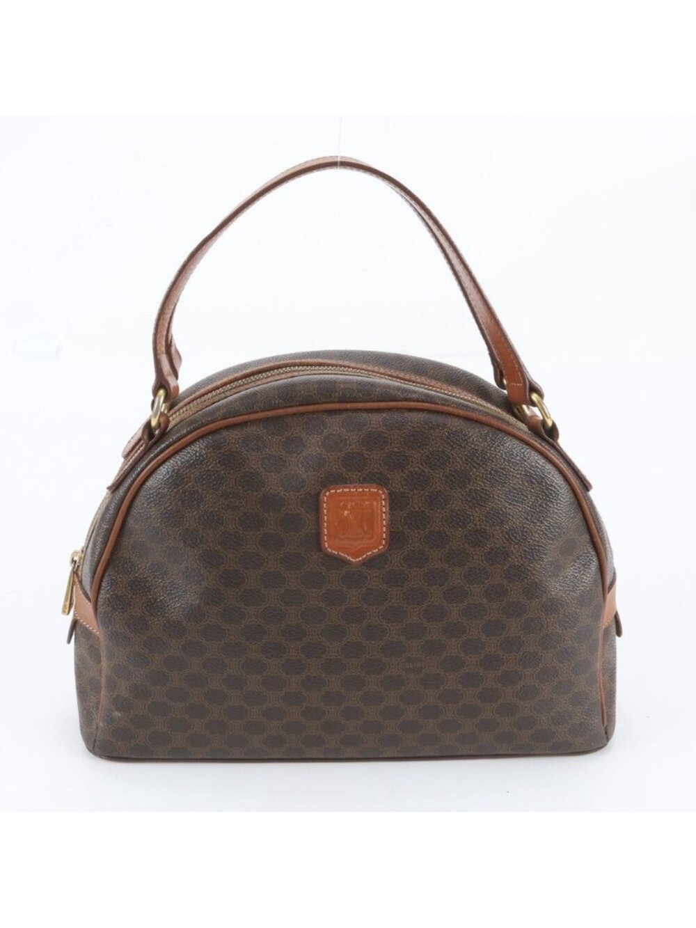 Celine Vintage Macadam Triomphe Leather Handbag Tote Brown